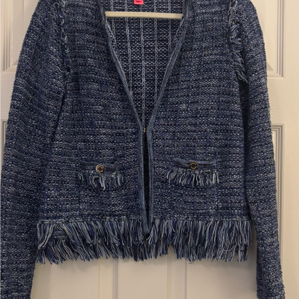 Lilly Pulitzer Blue Fringe Open Cardigan / jacket size Small